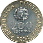 Португалия 200 эскудо 1994 биметалл аверс