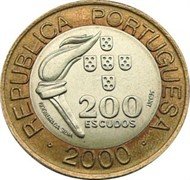 Португалия 200 эскудо 2000 биметалл аверс